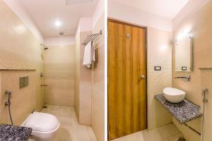 two pictures of a bathroom with a toilet and a sink at FabExpress Global Inn New in Lucknow