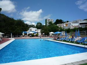 uma grande piscina com cadeiras e guarda-sóis em Kaminias II Apartament per 4 persones a Politur em Platja d'Aro