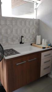 uma cozinha com um lavatório e uma bancada em Hostel SIL CARDOSO em Blumenau