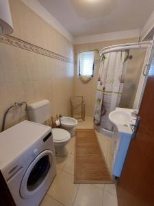 een badkamer met wasmachine en toilet bij Apartmani Tara Medulin in Medulin +79 foto's