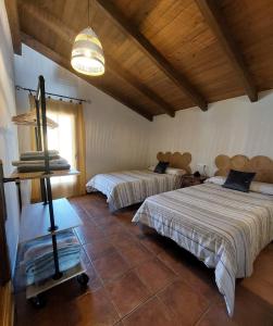 a bedroom with two beds and a light at El Descanso de Las Hurdes 