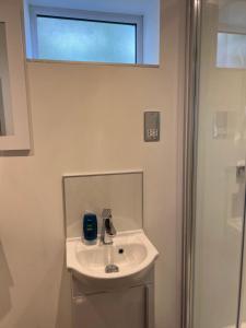 bagno con lavandino, finestra e doccia di Comus inn a Selby