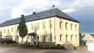 a large white building with a black roof at Apartments Pellinger-Hof in Pellingen