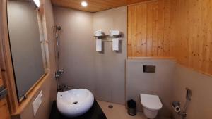 a bathroom with a white sink and a toilet at The Woods Retreat in Lansdowne
