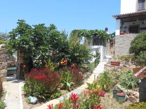 a garden in front of a house with flowers at PATMOS Mathios Studios- apartments in Patmos