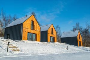 twee huizen in de sneeuw op een heuvel bij W SAM LAS in Lubenia