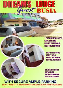 a flyer for a dream house guest house with a car at Dreams lodge in Busia