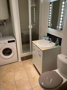 a bathroom with a sink and a washing machine at ISSOIRE studio hyper centre in Issoire