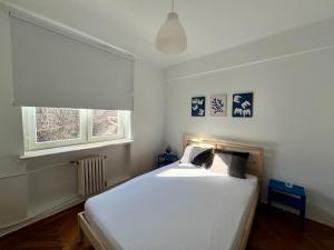 1 dormitorio con 1 cama blanca y 2 ventanas en 2 Bedrooms Apartment In The Heart Of The City, en Craiova