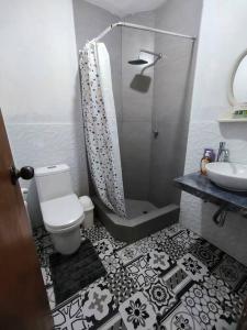 y baño con ducha, aseo y lavamanos. en "Pacae" House, en Ica