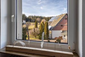 a window with a view of a farm at Ferienwohnung Hüttennest in Villingen-Schwenningen