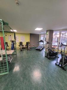 een fitnessruimte met diverse loopbanden en hometrainers bij Ośrodek Uzdrowiskowy Malwa in Ustroń