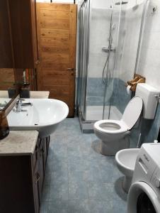 y baño con aseo, lavabo y ducha. en Maison du Soleil- CIR VDA Valtournenche n 0204, en Valtournenche