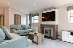 a living room with two couches and a fireplace at Ribble Valley Country and Leisure Park 