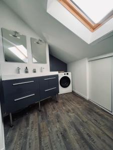 ein Badezimmer mit einem Waschbecken und einer Waschmaschine in der Unterkunft Charmante maison de ville au cœur de Fismes in Fismes