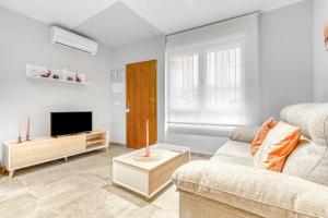 ein Wohnzimmer mit einem Sofa und einem TV in der Unterkunft Lovely & Modern flat in Heart of Castellón in Castellón de la Plana