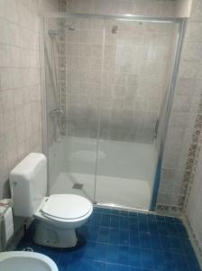 ein Badezimmer mit einem weißen WC und einer Dusche in der Unterkunft Apartamento frente al Mediterraneo in Torreblanca