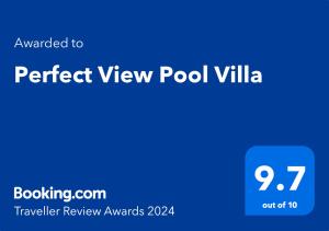 Certifikat, nagrada, logo ili neki drugi dokument izložen u objektu Perfect View Pool Villa