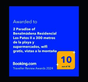 Certifikát, ocenenie alebo iný dokument vystavený v ubytovaní 2 Paradise of Benalmádena Residencial Los Patos II a 300 metros de la playa y supermercados, wifi gratis, vistas a la montaña
