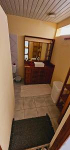 uma casa de banho com um lavatório e um espelho em Akivai Lodge Ua-Pou em Hakamui