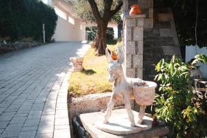 eine Statue eines Hundes, der auf einer Straße steht in der Unterkunft Sunrise - The Twin Villa in Shirokë