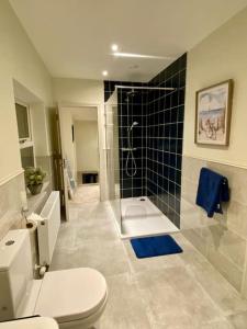 La salle de bains est pourvue d'une douche, de toilettes et d'un lavabo. dans l'établissement Modern family home, à Castleisland