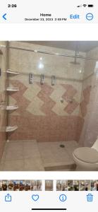 a bathroom with a shower and a toilet at Freddy's Suite in Ciudad Nezahualcóyotl
