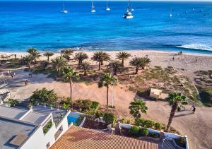 una vista aérea de una playa con palmeras y el océano en Beach Villa by Bobbywashere, en Santa Maria