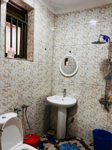 坎帕拉的住宿－Kampala Flat，一间带水槽和卫生间的浴室