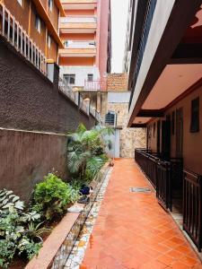 坎帕拉的住宿－Kampala Flat，公寓大楼里一条种有植物的小巷