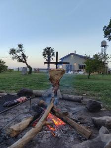 a fire pit with logs and a fire at Casa Laguna de los Padres in Mar del Plata