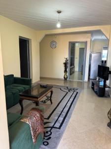 - un salon avec un canapé vert et une table dans l'établissement Apartement Boulevard Mohammed Derfoufi Oujda, à Oujda
