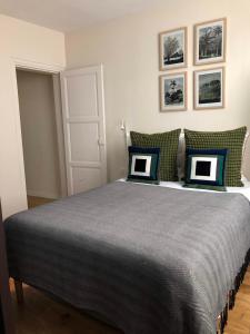 ein Schlafzimmer mit einem großen Bett mit zwei Kissen in der Unterkunft Eden Blue charmant appartement proche centre avec Garage Gratuit in Nantes