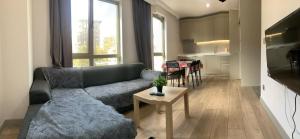 ein Wohnzimmer mit einem Sofa und einem Tisch in der Unterkunft Beautiful apartment 2+1 in Istanbul