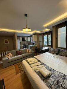 un soggiorno con 2 letti e un divano di İstanbul Relax Suite a Istanbul