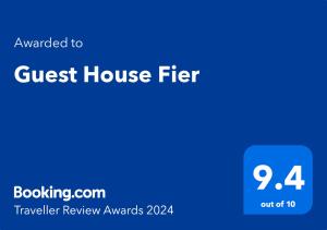 Certifikát, hodnocení, plakát nebo jiný dokument vystavený v ubytování Guest House Fier