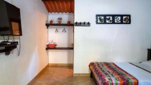 1 dormitorio con 1 cama y TV en una habitación en Hotel y restaurante LA CACHAMERA, en Granada
