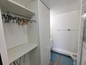 a bathroom with a shower and a toilet at The Studio cosy à Marigot in Marigot