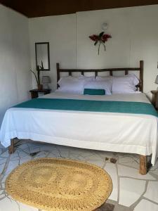 ein Schlafzimmer mit einem großen Bett und einem Teppich auf dem Boden in der Unterkunft Suga Mill Farm 