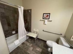 a bathroom with a shower and a toilet and a sink at Best Western Aspen Hotel in Fort Smith