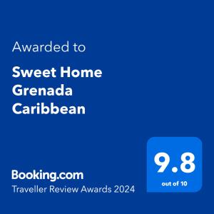 Certificate, award, sign, o iba pang document na naka-display sa Sweet Home Grenada Caribbean