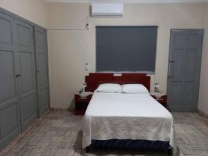 a bedroom with a bed and two closets at Casa Centrica in Yacuiba