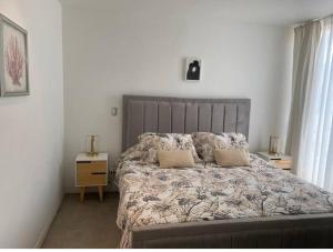 een slaapkamer met een groot bed met 2 kussens bij Hermosa Casa del Valle en Parcela en Padre Hurtado Santiago in Padre Hurtado