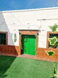 una puerta verde al lado de un edificio en Apartamento Cueva La Torre, en Aldaia