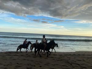 a group of people riding horses on the beach at Hacienda Iguana Surf & Golf apartment in Tola