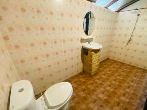 a bathroom with a toilet and a sink and a mirror at Banana Resort in Ko Phayam