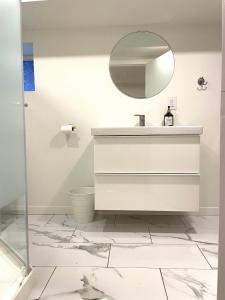 a bathroom with a sink and a mirror at Downtown Private Suite in Toronto