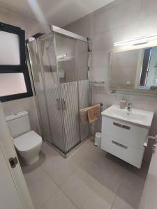 une salle de bains avec douche, toilettes et lavabo dans l'établissement Estudio Urbano Parking free, à Malaga