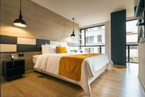 1 dormitorio con cama grande y ventana grande en Balmoral Plaza Hotel, en Pereira
