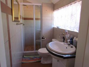 a bathroom with a shower and a toilet and a sink at BEDFORDVIEW BandB in Bedfordview +30 photos